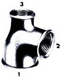 Draadverloop-T, zwart gietijzer, 2" x 5/4" x 2" FFF, Atusa fig 130R