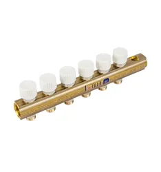 Collecteur pour chauffage 1" + 6 x M24, Begetube, laiton, avec aération, avec valve thermostatique intégrée, blanc
