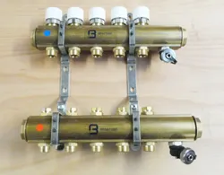 Collector voor vloerverwarming 5/4" + 2 x M24, Begetube, messing, met ontluchting, met thermische stelaandrijving, met regeling