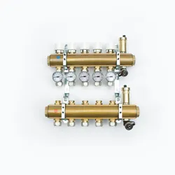 Collector voor vloerverwarming 5/4" + 10 x M24, Begetube, messing, met ontluchting, met thermische stelaandrijving, met regeling