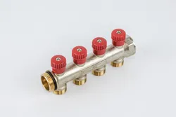 Collecteur pour chauffage 1" + 4 x M24, Begetube, laiton, rouge