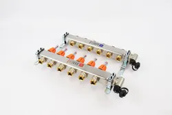 Collector voor vloerverwarming 1" + 6 x 3/4", Begetube, inox, met ontluchting, ,, ,, met doorstroommeter, ,