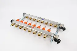 Collector voor vloerverwarming 1" + 8 x 3/4", Begetube, inox, met ontluchting, ,, ,, met doorstroommeter, ,