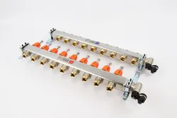 Collector voor vloerverwarming 1" + 9 x 3/4", Begetube, inox, met ontluchting, ,, ,, met doorstroommeter, ,