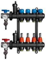 Collector voor vloerverwarming 1" + 2 x 3/4", Begetube, kunststof, met ontluchting, ,, met regeling,, met doorstroommeter, ,