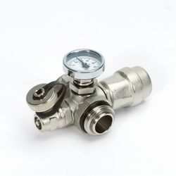 Goulotte à étanchéité souple 1 M/F pour vanne à sp hère avec thermomètre orientable, purgeur d'air au
