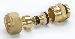 Knelovergangsstuk, messing, losse insteekhuls voor Alpex, 16/2mm  x 1/2" M, verwarming, Begetube