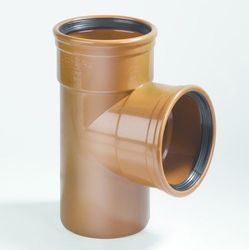 PVC manchet-T-stuk, 90°, 125mm, SN4 (SDR41), roodbruin, BENOR-keur, riolering, Dyka