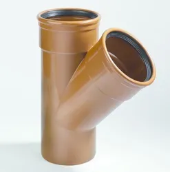 PVC manchet-T-stuk, 45°, 160mm, SN4 (SDR41), roodbruin, BENOR-keur, riolering, Dyka