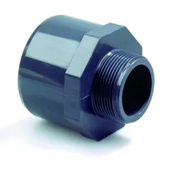 PVC lijmovergangsstuk, 40 - 50mm x 5/4" M, PN16, grijs, riolering