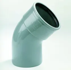 PVC manchetbocht 45°, 110mm, MF, SN4/SN8 (SDR41/SDR34), grijs, BENOR-keur, riolering, Dyka