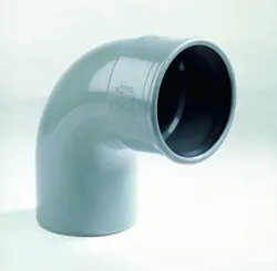 PVC manchetbocht 90°, 110mm, MF, SN4/SN8 (SDR41/SDR34), grijs, BENOR-keur, riolering, Dyka