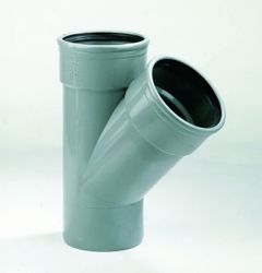 PVC manchet-T-stuk, 45°, 125mm, SN4 (SDR41), grijs, BENOR-keur, riolering, Dyka