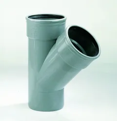 PVC manchet-T-stuk, 45°, 110mm, SN4/SN8 (SDR41/SDR34), grijs, BENOR-keur, riolering, Dyka