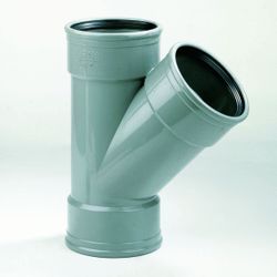 PVC manchet-T-stuk, 45°, 125mm, SN4 (SDR41), grijs, BENOR-keur, riolering, Dyka