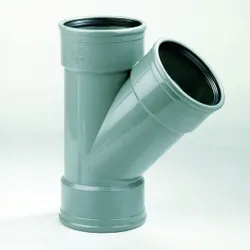 PVC manchet-T-stuk, 45°, 110mm, SN4/SN8 (SDR41/SDR34), grijs, BENOR-keur, riolering, Dyka