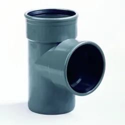 PVC manchet-T-stuk, 90°, 110mm, SN4/SN8 (SDR41/SDR34), grijs, BENOR-keur, riolering, Dyka