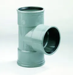 PVC manchet-T-stuk, 90°, 110mm, SN4/SN8 (SDR41/SDR34), grijs, BENOR-keur, riolering, Dyka