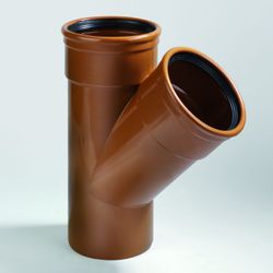 PVC manchet-T-stuk, 45°, 125mm, SN4 (SDR41), roodbruin, BENOR-keur, riolering, Dyka