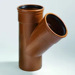 PVC manchet-T-stuk, 45°, 110mm, SN8 (SDR34), roodbruin, BENOR-keur, riolering, Dyka
