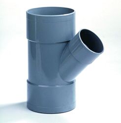 PVC lijmverloop-T-stuk, 45°, 50 x 40mm, grijs, BENOR-keur, afvoer/sanitair