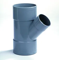 PVC lijmverloop-T-stuk, 45°, 110 x 40mm, grijs, BENOR-keur, afvoer/sanitair
