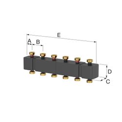 Verdeler voor CV 6/4" + 5 x 6/4", Meibes MeiFlow Top S MF, staal, laag drukverschil, oranje