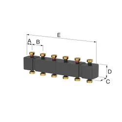 Verdeler voor CV 6/4" + 5 x 6/4", Meibes MeiFlow Top S MF, staal, laag drukverschil, oranje