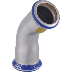 Persbocht 45°, inox, 54mm FF, gas, Geberit Mapress RVS