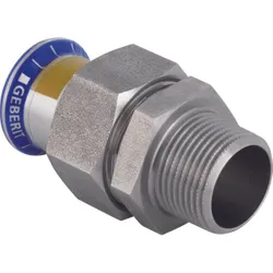 Raccord 3 pièces à sertir, inox, avec écrou d'acier, 15 x 1/2", M, gaz, Geberit Mapress RVS