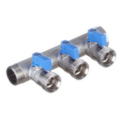 Verdeler voor CV 3/4" + 3 x 3/4", Henco, messing, blauw