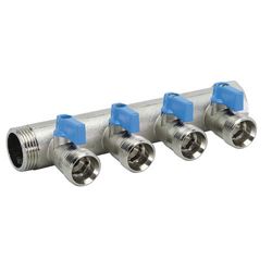 Verdeler voor CV 3/4" + 4 x 3/4", Henco, messing, blauw