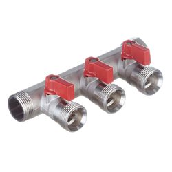 Verdeler voor CV 3/4" + 3 x 3/4", Henco, messing, rood