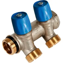 Verdeler voor CV 3/4" + 2 x 3/4", Henco, messing, blauw
