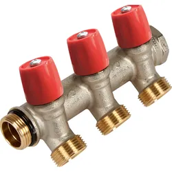 Verdeler voor CV 1" + 3 x 3/4", Henco, messing, rood