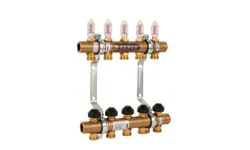 Collector voor vloerverwarming 1" + 4 x 3/4", Henco, messing, ,, ,, met doorstroommeter, ,