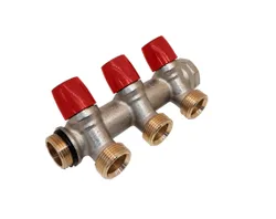 Verdeler voor CV 3/4" + 2 x 3/4", Henco, messing, rood