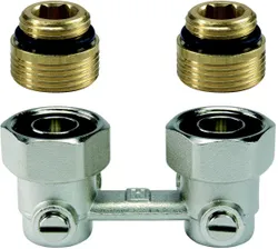 H-onderblok, Honeywell Home COMFORT V2496, 3/4" ek-1/2", haaks, tweepijp, messing