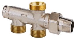 H-onderblok, IMI Heimeier Duolux, M24 x 1,5-1/2", recht, tweepijp, brons
