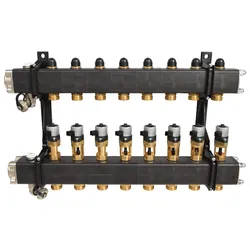 Collector voor vloerverwarming 1" + 12 x 3/4", Itho Daalderop Spider, kunststof, met ontluchting, incl. zonemotor