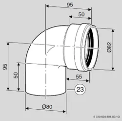coude de fumee à simple paroi Bosch 90° Ø80mm aluminium AZ 278