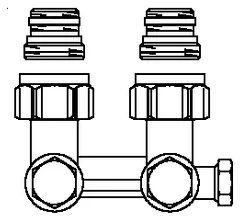 H-onderblok, Oventrop Multiflex, 3/4" ek-1/2" buitendraad, haaks, één/tweepijp, messing