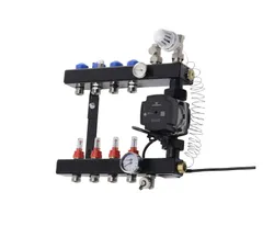 Collector voor vloerverwarming 1/2" + 2 x 3/4", Radson LT, staal, met ontluchting, met thermische stelaandrijving, met regeling