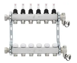 Collector voor vloerverwarming 1" + 2 x 3/4", Radson Objekt Line, inox, met ontluchting, ,, met regeling,, met doorstroommeter, ,