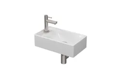 Fonteinpack 40x23 pors glans wit/brushed rvs gat L fontein-kraan-design sifon-afvoerplug-bevestiging