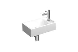 Fonteinpack 40x23 porselein glans wit/chroom gat R fontein-kraan-design sifon-afvoerplug-bevestiging