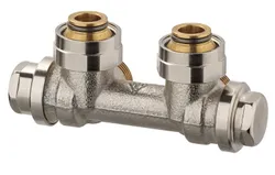 H-onderblok, IMI Heimeier Vekotec, 3/4" ek, haaks, tweepijp, brons