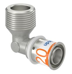 Persovergangsknie 90°, messing, 20/2.25mm x 3/4" M, (drink)water, Uponor S-Press PLUS