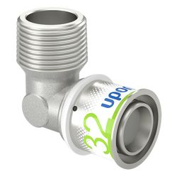 Persovergangsknie 90°, messing, 32/3mm x 1" M, (drink)water, Uponor S-Press PLUS