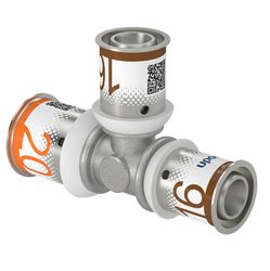 Persverloop-T, messing, 20/2.25x16/2x16/2mm FFF, (drink)water, Uponor S-Press PLUS